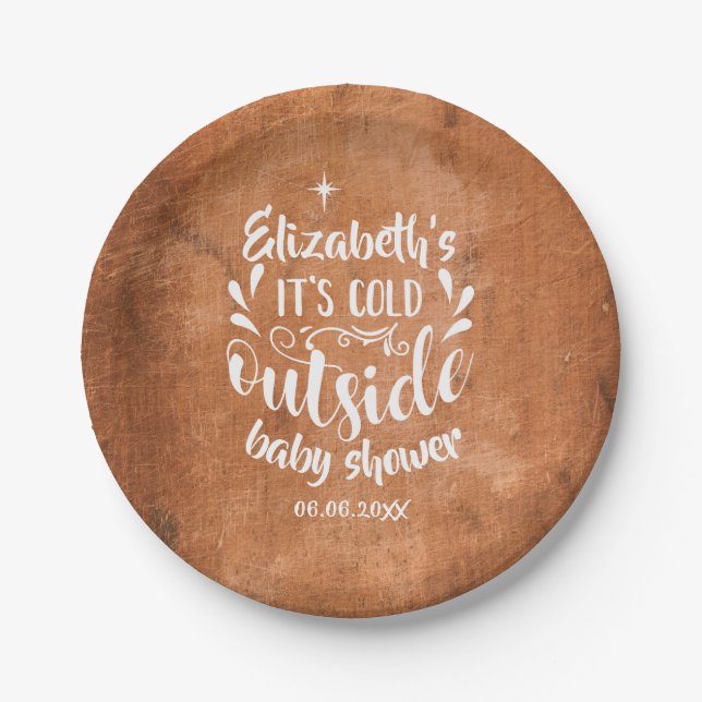Its Cold Outside Baby Shower / Sprinkle Rustic Paper Plate (Front)