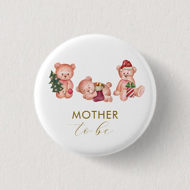 It's Cold Outside Bear Mother To Be Baby Shower  3 Cm Round Badge (Front)