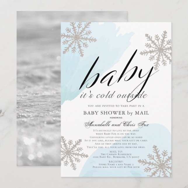 It's Cold Outside Blue Baby Shower by Mail Invitation (Front/Back)