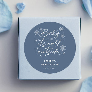 It's cold outside blue baby shower classic round sticker