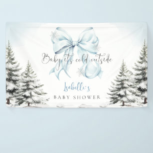 It's Cold Outside Blue Bow Baby Shower Party Banner