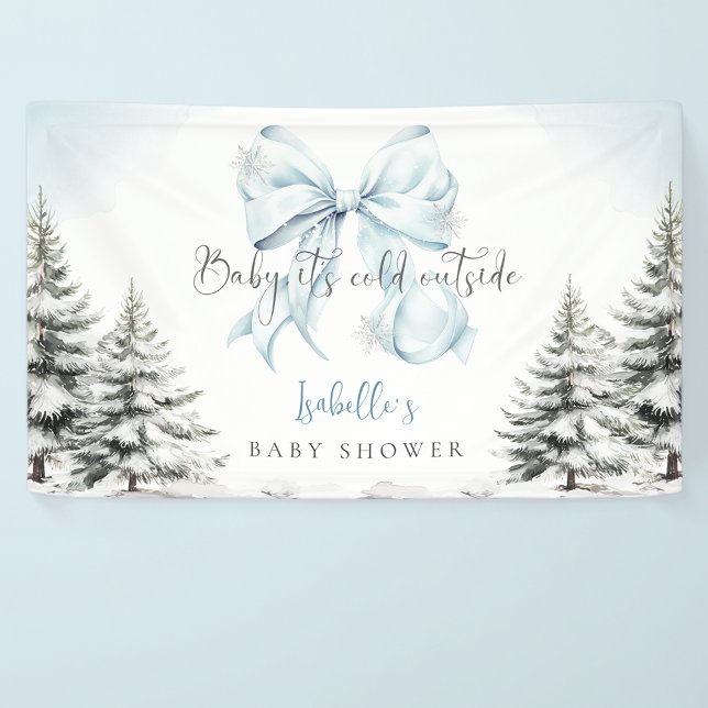 It's Cold Outside Blue Bow Baby Shower Party Banner (Creator Uploaded)