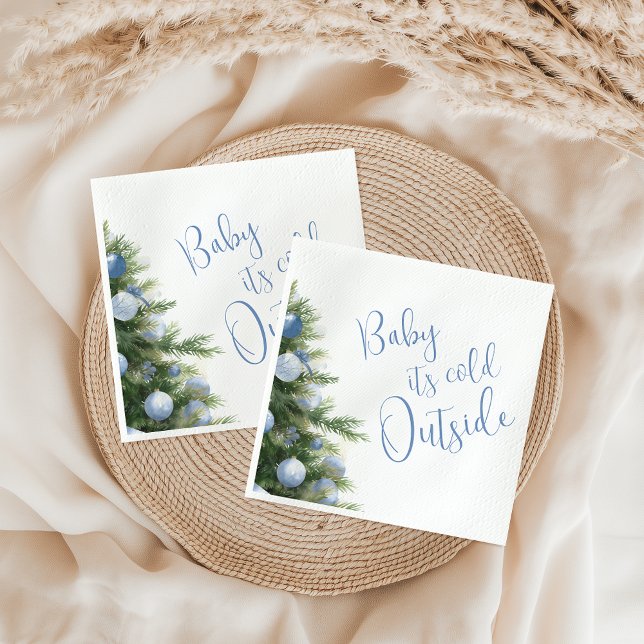 It's Cold Outside Blue Bow Winter Baby Shower Napkin (Creator Uploaded)