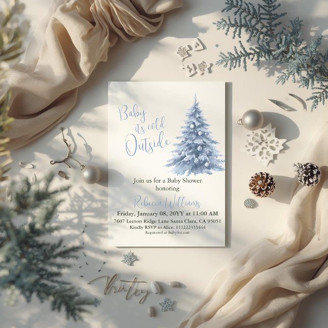 It's Cold Outside Blue Bow Winter Boy Baby Shower Invitation (Creator Uploaded)