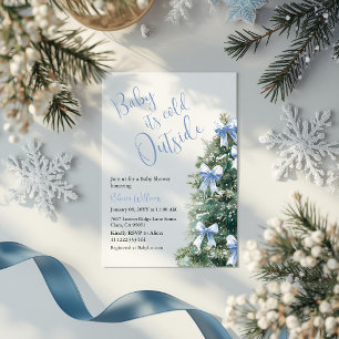 It's Cold Outside Blue Bow Winter Boy Baby Shower Invitation