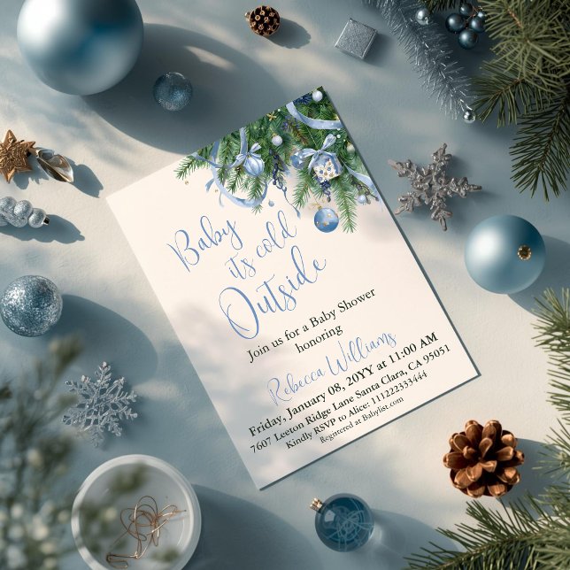 It's Cold Outside Blue Bow Winter Boy Baby Shower Invitation (Creator Uploaded)