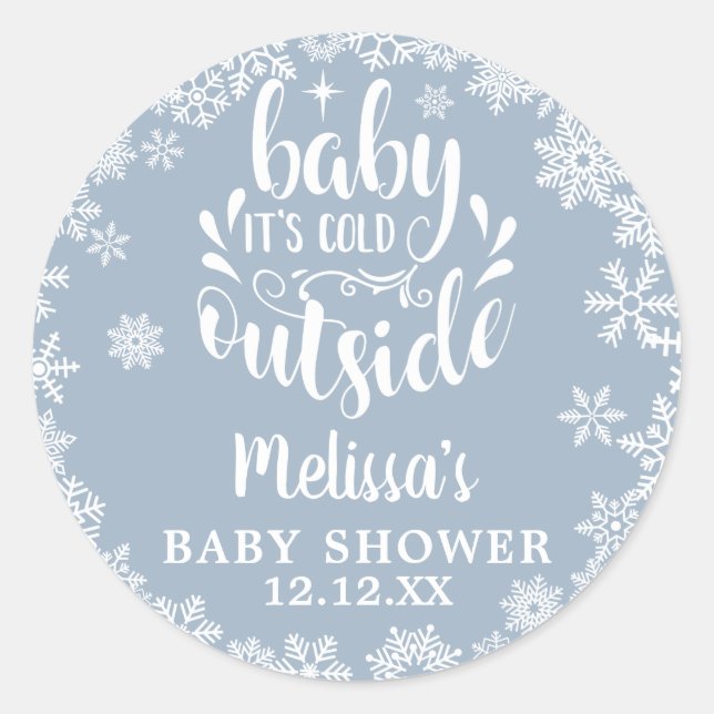 It's Cold Outside Blue Boy Winter Baby Shower Classic Round Sticker (Front)