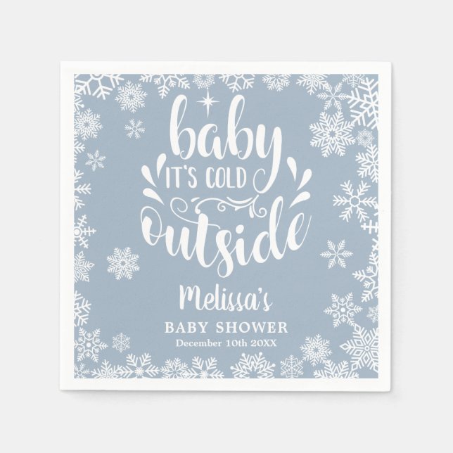 It's Cold Outside Blue Boy Winter Baby Shower Napkin (Front)