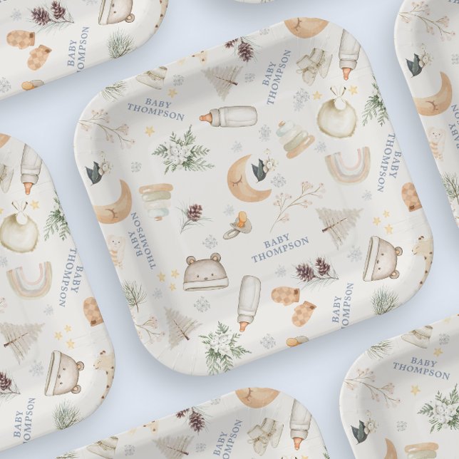 It's Cold Outside Blue Boy Winter Baby Shower Paper Plate (Creator Uploaded)