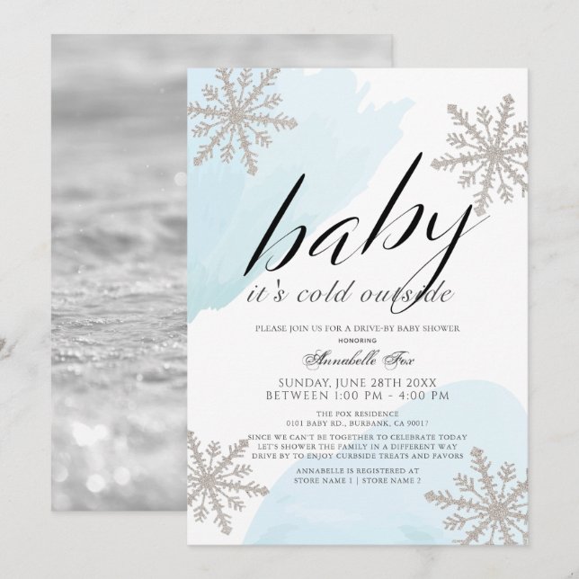 It's Cold Outside Blue Drive-by Baby Shower Invitation (Front/Back)
