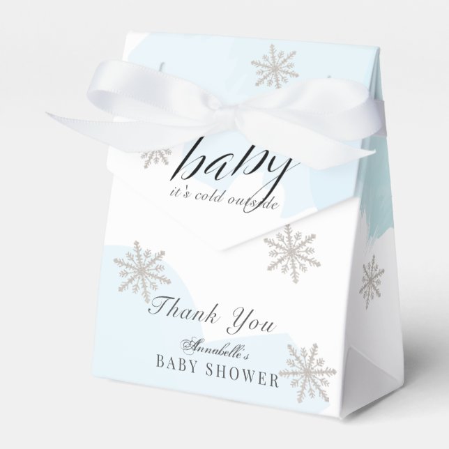 It's Cold Outside Blue Watercolor Baby Shower Favour Box (Front Side)