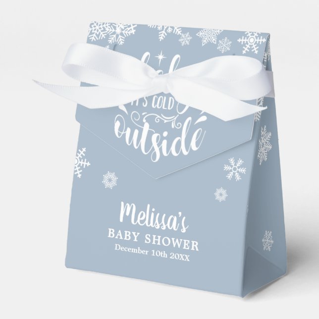 It's Cold Outside Boy Blue Winter Baby Shower Favour Box (Front Side)