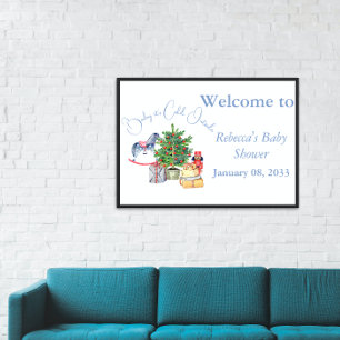 It's Cold Outside Christmas Tree Blue Baby Shower Banner