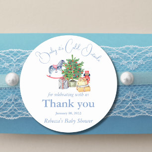 It's Cold Outside Christmas Tree Boy Baby Shower Classic Round Sticker