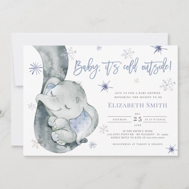 It's Cold Outside Elephant Winter Boy Baby Shower Invitation (Front)