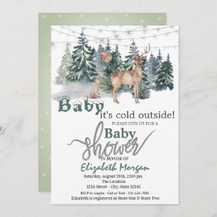 It's Cold Outside Forest Reindeer Baby Shower Invitation