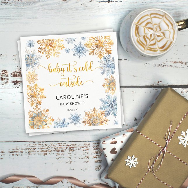 It's Cold Outside Golden Snowflakes Baby Napkin (Creator Uploaded)