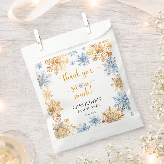 It's Cold Outside Golden Snowflakes Baby Thank You Favour Bags (Clipped)