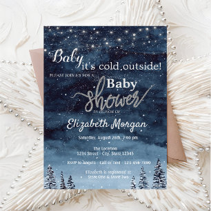 It's Cold Outside,Lights Winter Forest Baby Shower Invitation
