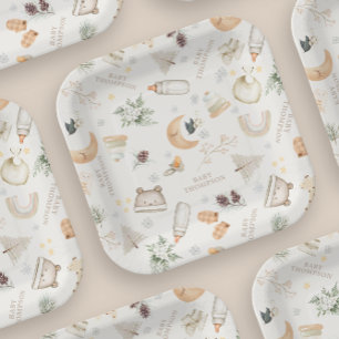 It's Cold Outside Neutral Winter Baby Shower Paper Plate