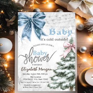 It's Cold Outside Pine Tree Bow  Baby Shower Invitation