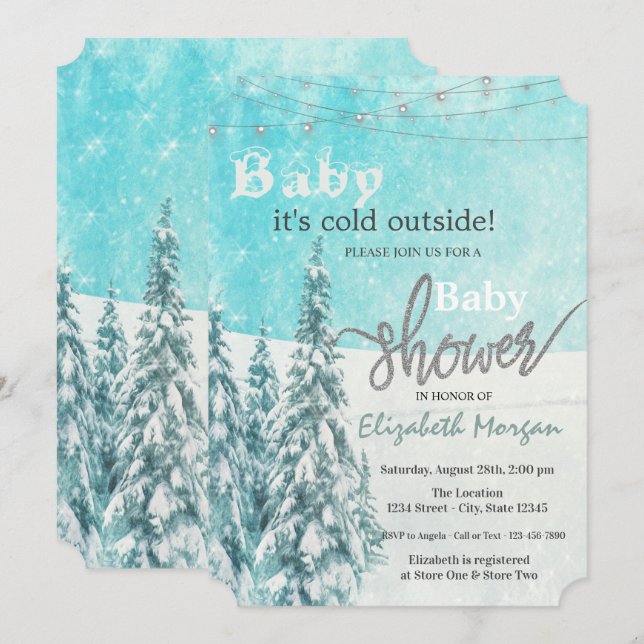 It's Cold Outside Pine Tree Forest Baby Shower  Invitation (Front/Back)