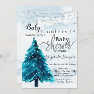 It's Cold Outside Pine Tree Winter Baby Shower Invitation