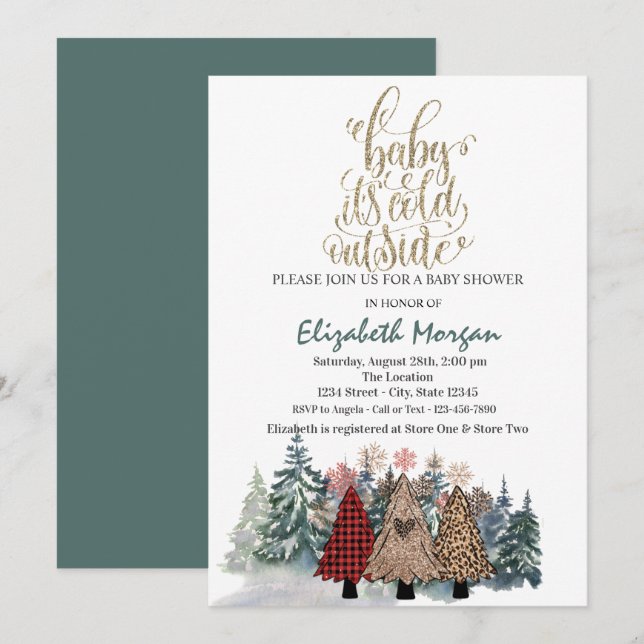 It's Cold Outside Pine Trees Baby Shower Invitation (Front/Back)