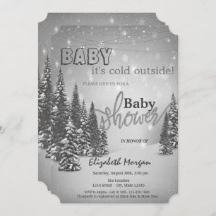 It's Cold Outside Pine Trees Baby Shower Invitation