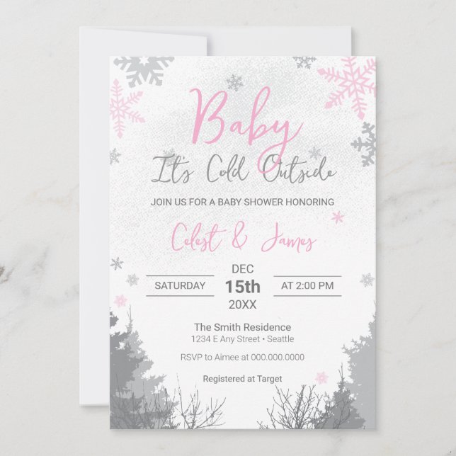It's Cold Outside Pink Baby Shower Invitation (Front)