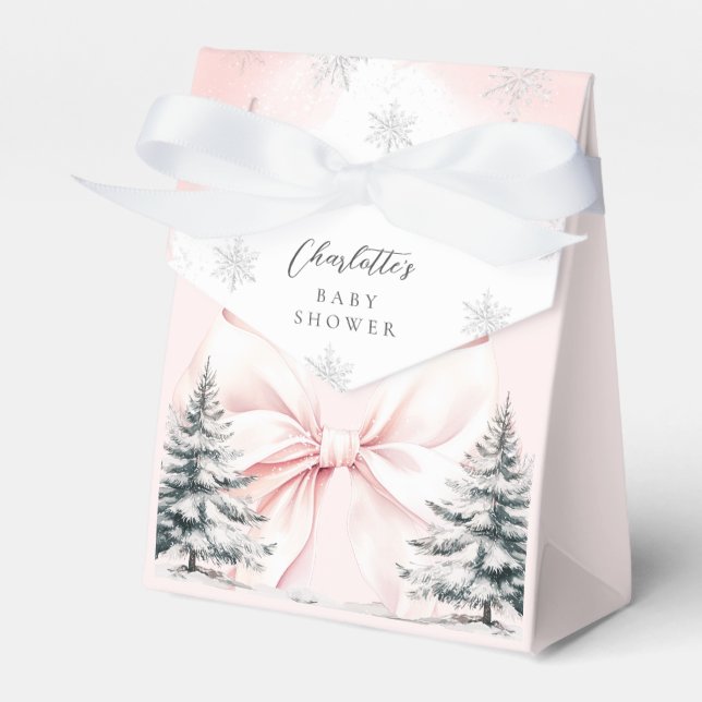 It's Cold Outside Pink Bow Baby Shower Favour Box (Front Side)