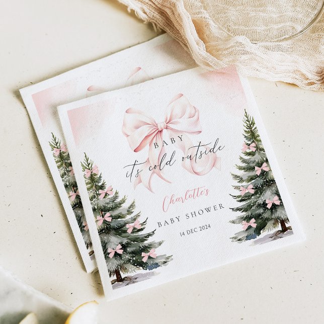 It's Cold Outside Pink Bow Baby Shower Napkin (Creator Uploaded)