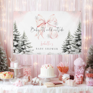 It's Cold Outside Pink Bow Baby Shower Party Banner