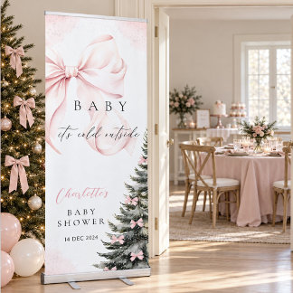 It's Cold Outside Pink Bow Baby Shower Retractable Banner