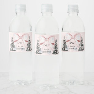 It's Cold Outside Pink Bow Baby Shower Water Bottle Label