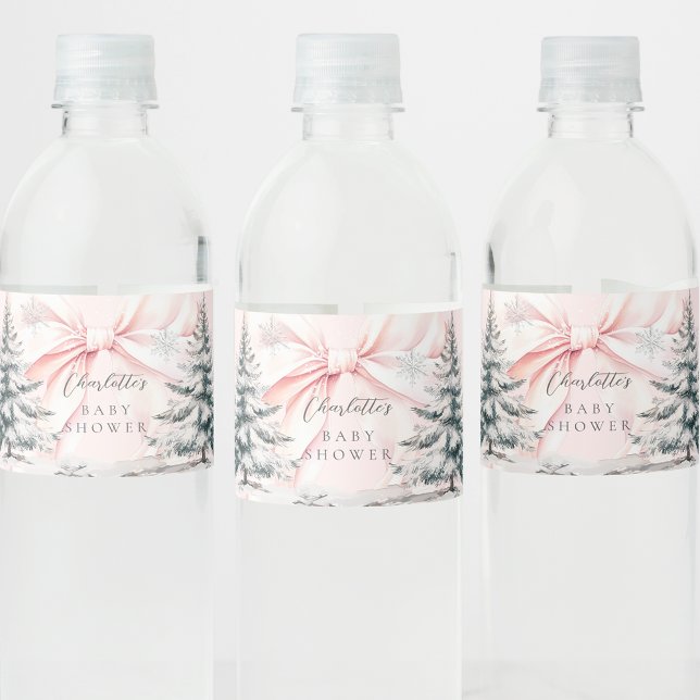 It's Cold Outside Pink Bow Baby Shower Water Bottle Label (Creator Uploaded)