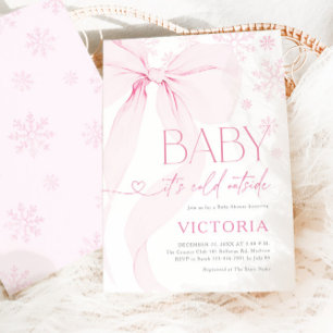 It's Cold Outside Pink Bow Girl Baby Shower Invitation