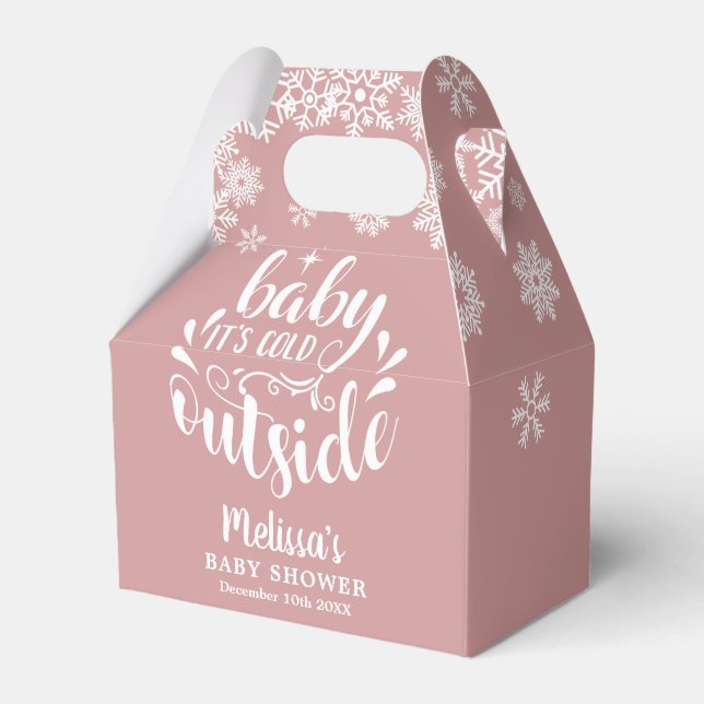 It's Cold Outside Pink Girl Winter Baby Shower Favour Box (Front Side)