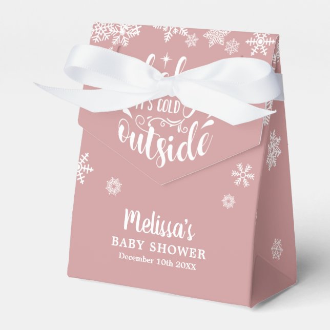 It's Cold Outside Pink Girl Winter Baby Shower Favour Box (Front Side)
