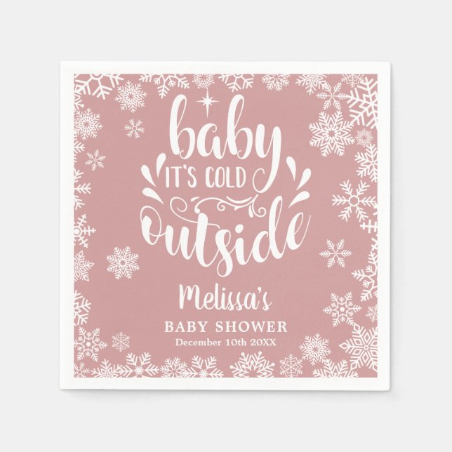 It's Cold Outside Pink Girl Winter Baby Shower Napkin (Front)