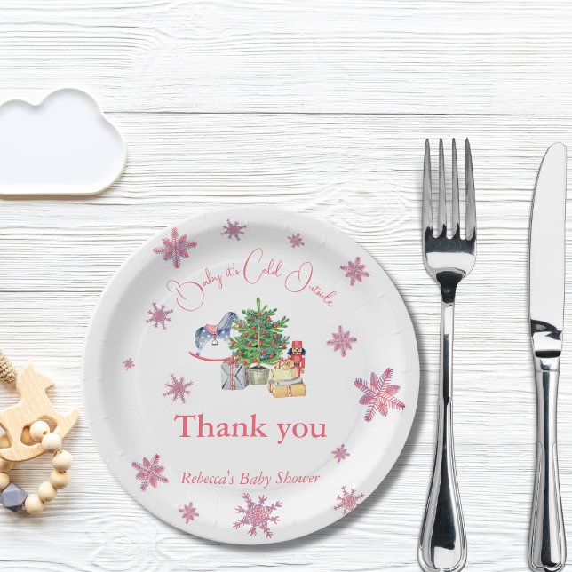 It's Cold Outside Pink Girl Winter Baby Shower  Paper Plate (Creator Uploaded)
