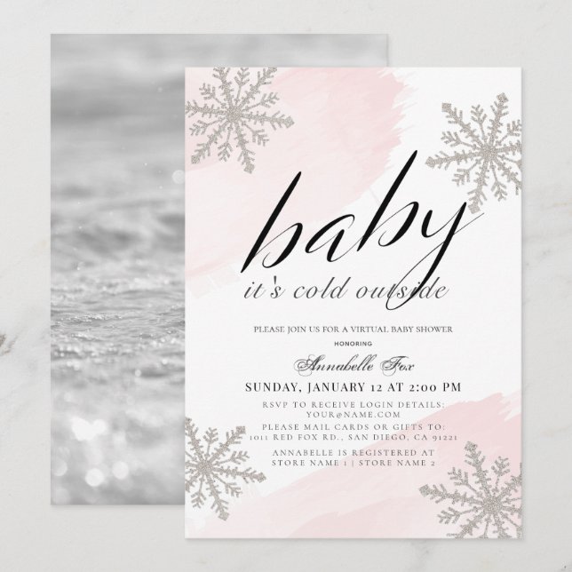 It's Cold Outside Pink Virtual Baby Shower Invitation (Front/Back)