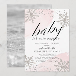 It's Cold Outside Pink Watercolor Baby Shower Invitation