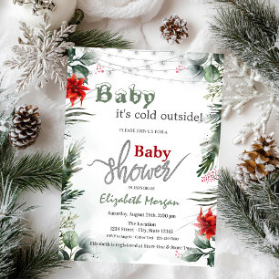 It's Cold Outside Poinsettia Branches Baby Shower  Acrylic Invitations