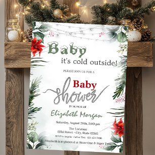 It's Cold Outside Poinsettia Branches Baby Shower Invitation
