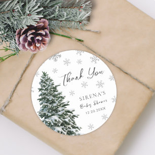 It's Cold Outside Snow Winter Tree Baby Shower Classic Round Sticker