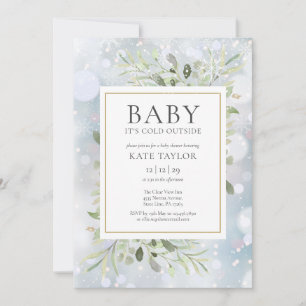 Its Cold Outside Winter All In One Baby Shower Invitation