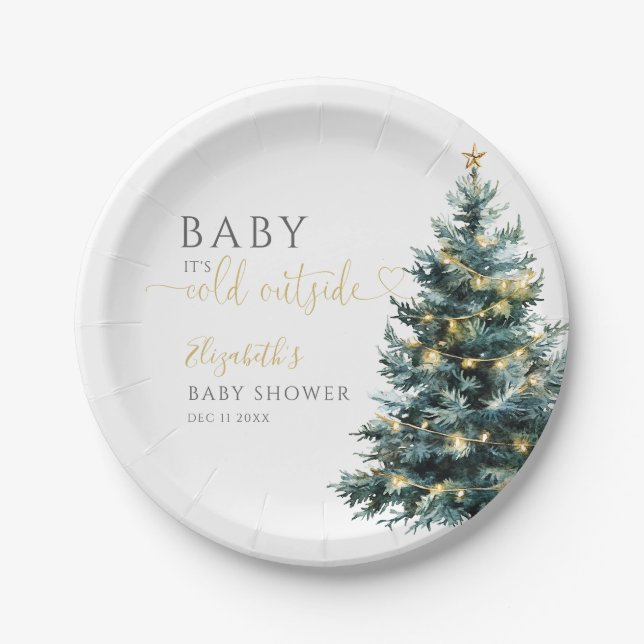 Its Cold Outside Winter Christmas Baby Shower Paper Plate (Front)
