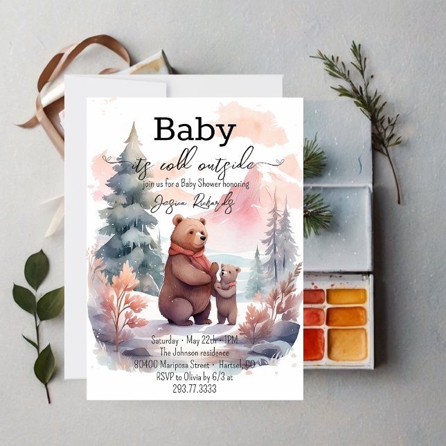 Its Cold Outside Winter Forest Bears Baby Shower Invitation (Creator Uploaded)