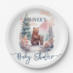 Its Cold Outside Winter Forest Bears Baby Shower Paper Plate